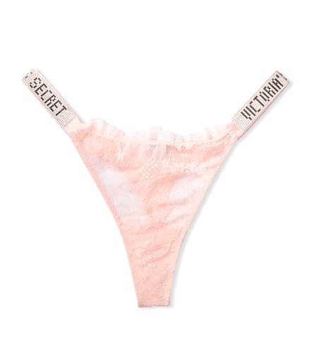 Victoria's Secret Braga tanga muy sexy con tirantes y brillo (XS-XL), Encaje rosa más puro, Large