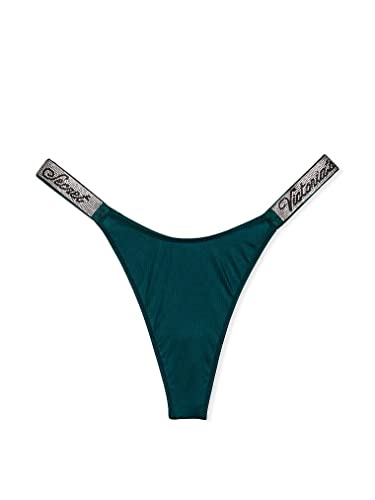 Victoria's Secret Shine Strap Tanga Ropa Interior para Mujer, Colección Muy Sexy (XS-XXL), Verde muy profundo, M