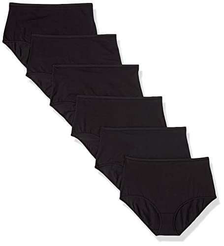 Amazon Essentials Ropa Interior de Talle Alto en Algodón (Disponible en Tallas Grandes) Mujer, Pack de 6, Negro, 46