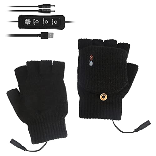Graootoly Guantes calefactados por USB para invierno, guantes eléctricos lavables para interiores o exteriores, tanto hombres como mujeres, color negro