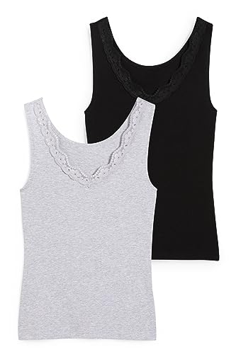 C&A Mujer Camiseta Interior Pack: 2 Prendas, 1 Precio Negro/Gris L