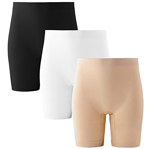 INNERSY Pantalones Cortos Mujer Debajo la Falda Bragas Pantalon Antirozaduras Sin Costura Pack de 3 (L, Nergo+Blanco+Beige)
