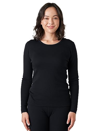 LAPASA Ropa Térmica Mujer de Lana Merino Peso Mediano Ropa Interior Deportivo Invierno (Camiseta) L48 M Negro (Camiseta)