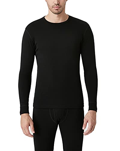 LAPASA Camiseta Interior Térmica Ligera de 100% Lana Merino para Hombre Manga Larga Cuello Redondo Capa Interior M29 XL Negro (Ligero)