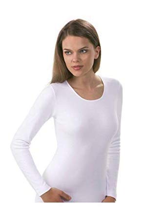 Camiseta interior para mujer, cálida, de algodón, corpiño, de manga larga (4° (media), color blanco