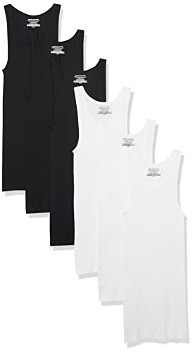 Amazon Essentials Camisetas Interiores de Tirantes Hombre, Pack de 6, Blanco/Negro, XXL