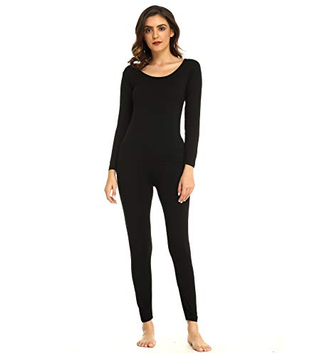 Mcilia Conjunto de Camiseta y Pantalones para Mujer de Ropa Interior Térmica Modal Ultradelgada con Cuello Redondo Negro XX-Large (EU 52 54)