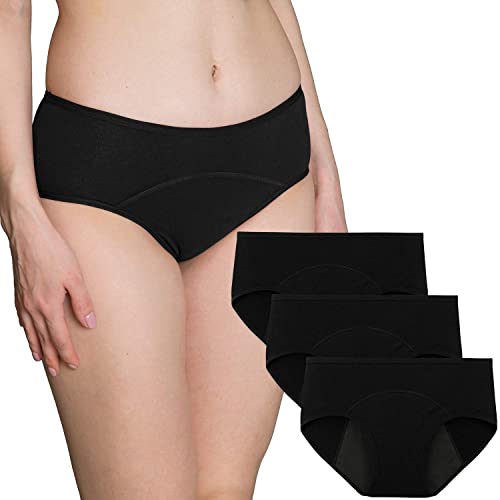 INNERSY Bragas Menstruales Mujer Cintura Baja Braguitas Algodón Ropa Interior de Protección 3 Pack (XXL, 3 Negro)