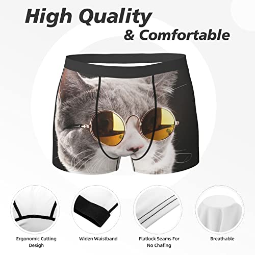 HABXNJF Boxers de microfibra para hombre, lindos lentes de gato, ropa interior transpirable para hombre, ver fotos, S