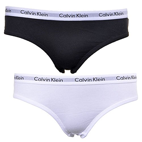 Calvin Klein Niña Pack de 2 Slips Forma de Bikini Algodón con Stretch, Multicolor (White/Black), 12-14 Años
