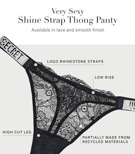 Victoria's Secret Shine Strap Tanga Ropa Interior para Mujer, Colección Muy Sexy (XS-XXL), Negro -, S