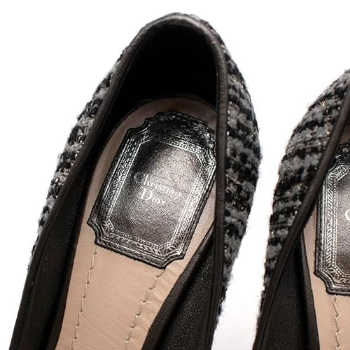 Dior Christian Zapatos de tacón con Plataforma de Tweed Gris y Puntera Abierta de Segunda Mano